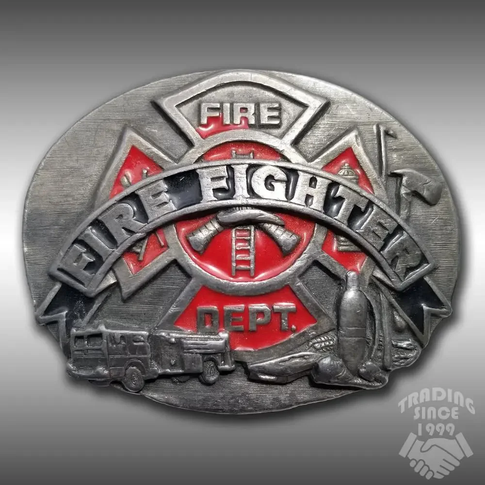 Vintage Belt Buckle Pewter‎ 1991 Fire Department Fire Fighter USA Made Siskiyou